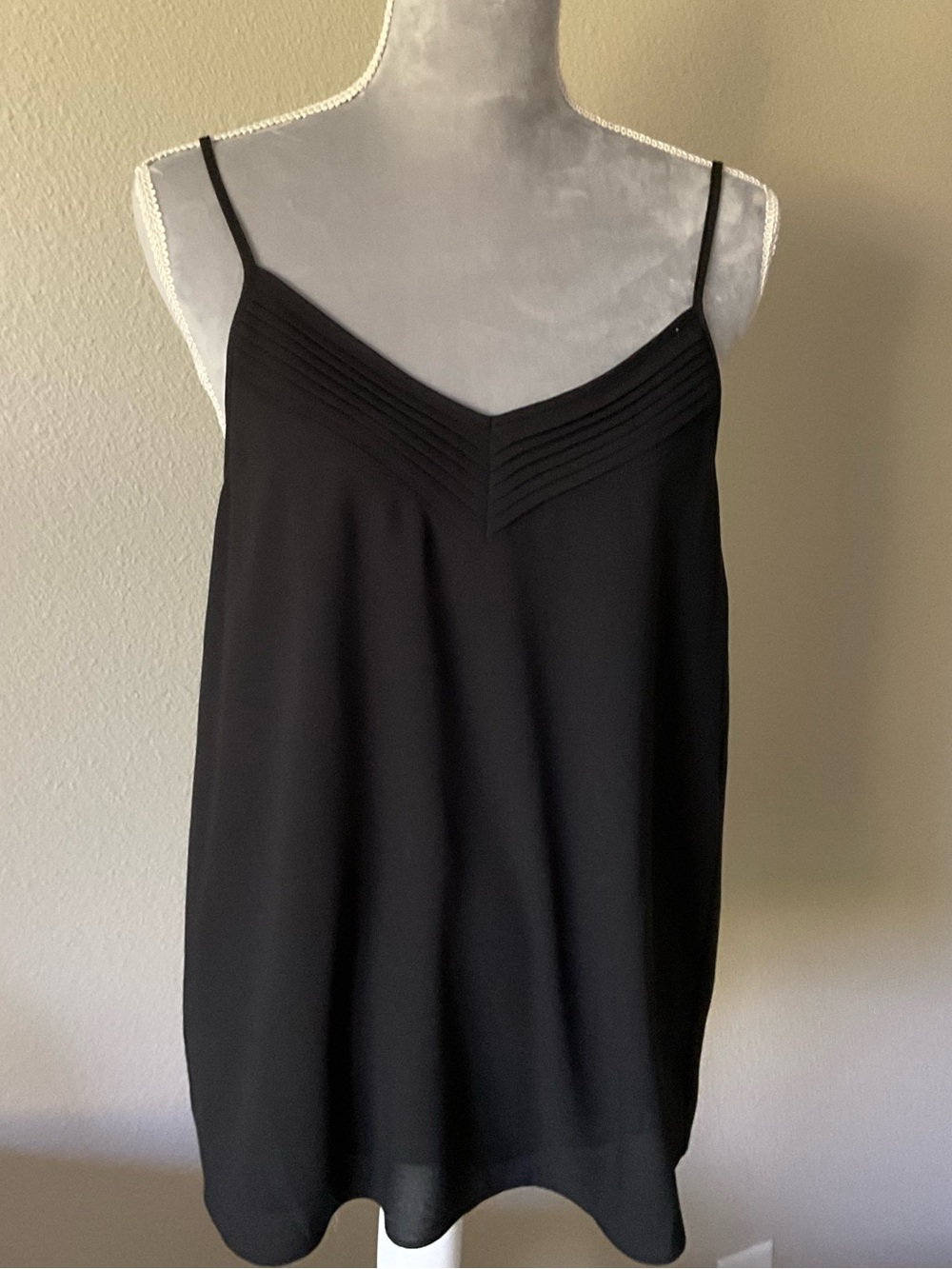 1.STATE Black Pleated Neck Spaghetti Strap Top